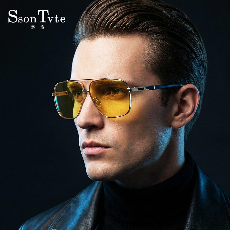 索途高清变色夜视太阳镜弹簧镜腿司机日夜两用防紫外线