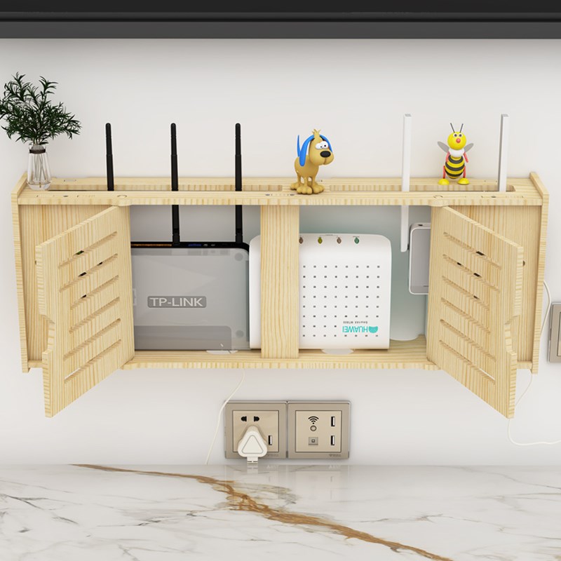 路由器收纳盒wifi光猫插排插座电线板遮挡箱机顶盒壁挂置物架子
