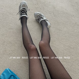 打底袜高透连裤 黑色丝袜纯欲竖条纹性感黑丝潮薄款 袜