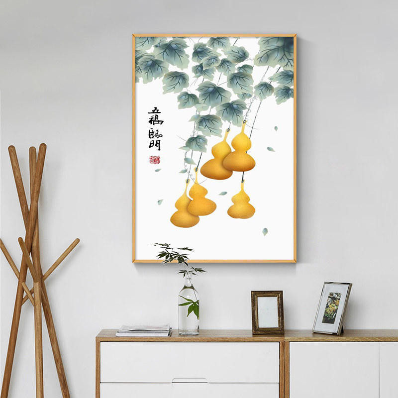 新中式电表箱装饰画竖款免打孔遮挡电闸配电箱挂画推拉液压晶瓷画