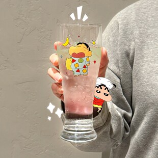 正版 蜡笔小新啤酒杯大容量玻璃杯水杯家用杯子酒杯果汁杯饮料杯