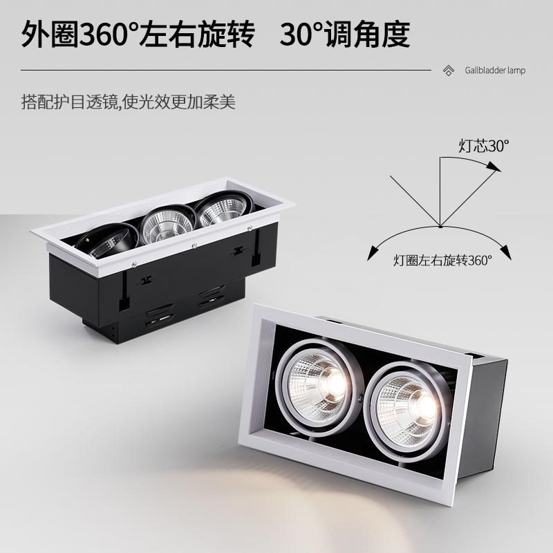 双头led斗胆灯单头三头方形射灯格栅天花筒灯商用COB豆胆灯嵌入式