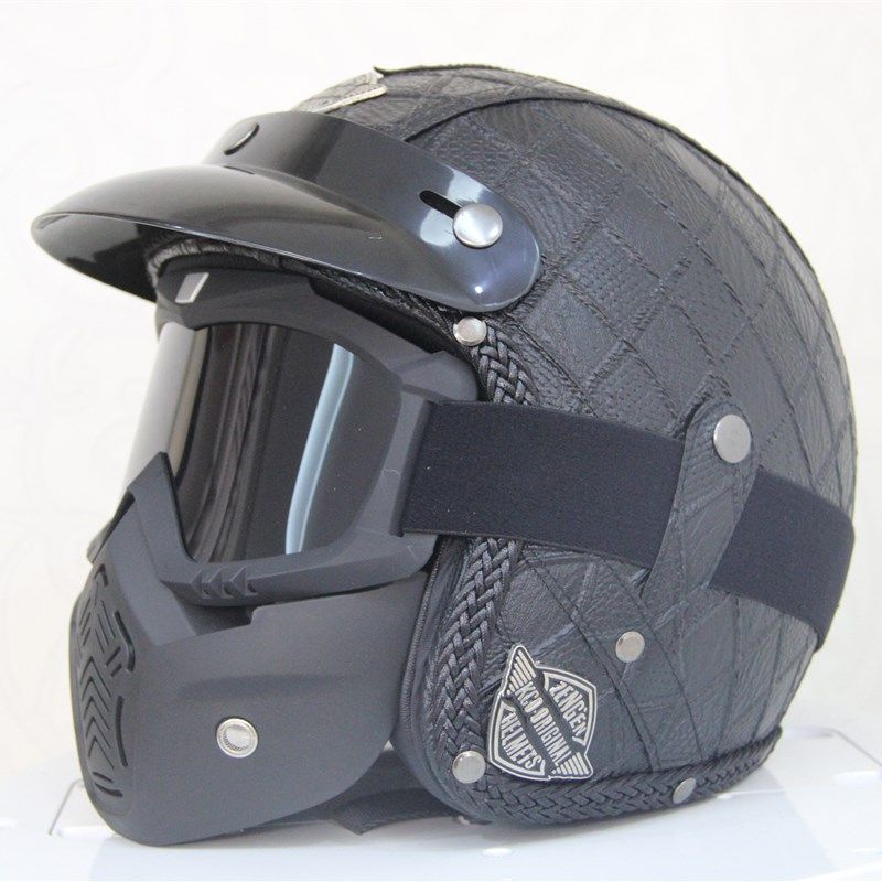 四季复古哈雷个性男女皮盔摩托车3/4盔电动机车跑盔半盔头盔半盔