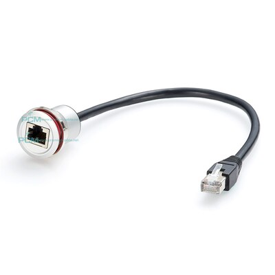 面板安装型转换器 圆形RJ45金属以太网适配器连接器22mm带电缆