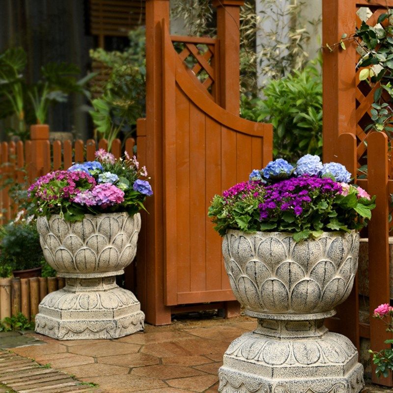 新中式庭院别墅门口大花盆户外创意艺术花槽树脂花坛阳台花园布置