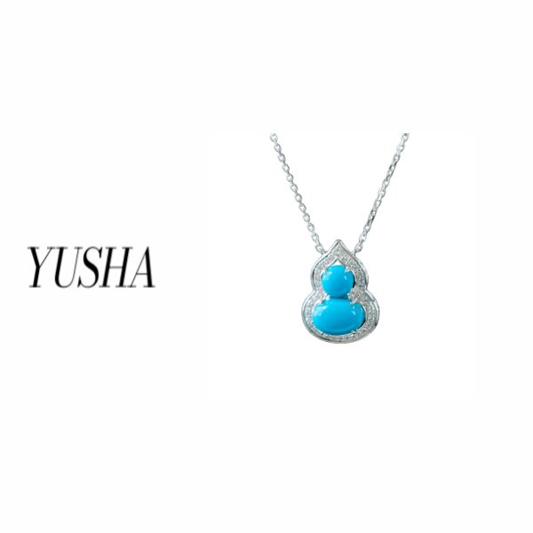 金家夫人小众饰品/蓝色绿松S边镶钻葫芦项链-丫丫同款