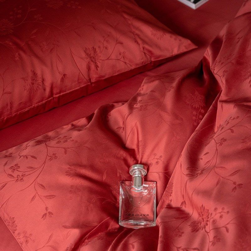 婚庆款100支长绒棉贡缎提花四件套1.5m1.8米床单被套丝滑舒适裸睡