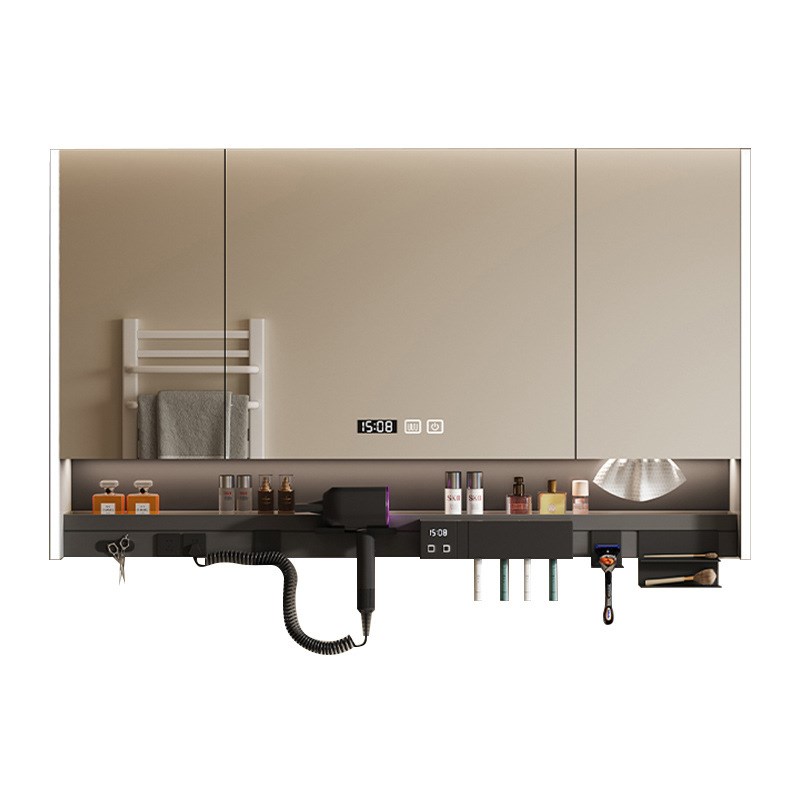 不锈钢浴室镜柜多功能带灯防雾单独卫生间镜子电吹风机架一体柜厂
