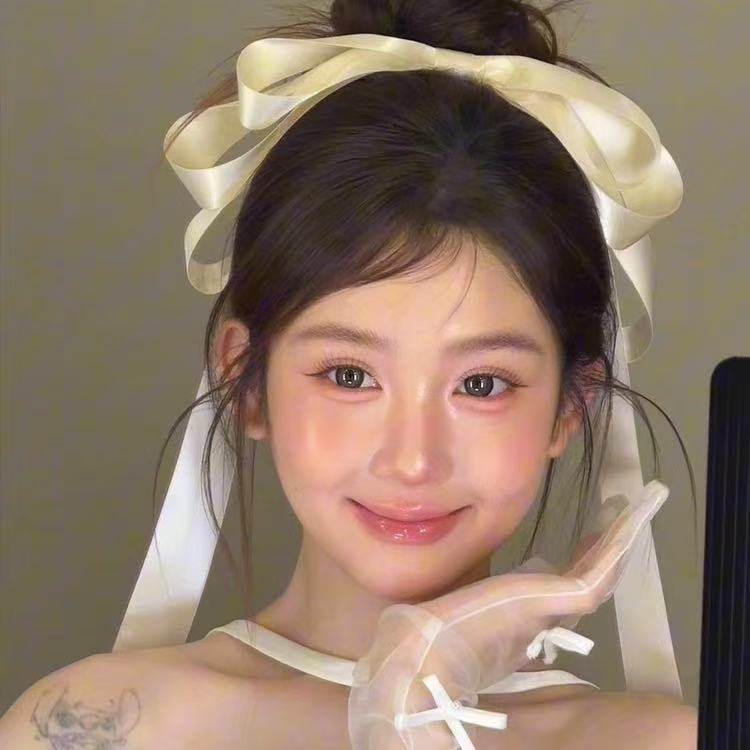 白色垂耳兔蝴蝶结长飘带新娘发夹