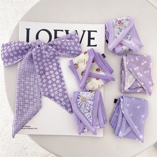 2025新款紫色系飘带丝巾洋气时尚百搭绑头发丝带发带头绳头饰包包