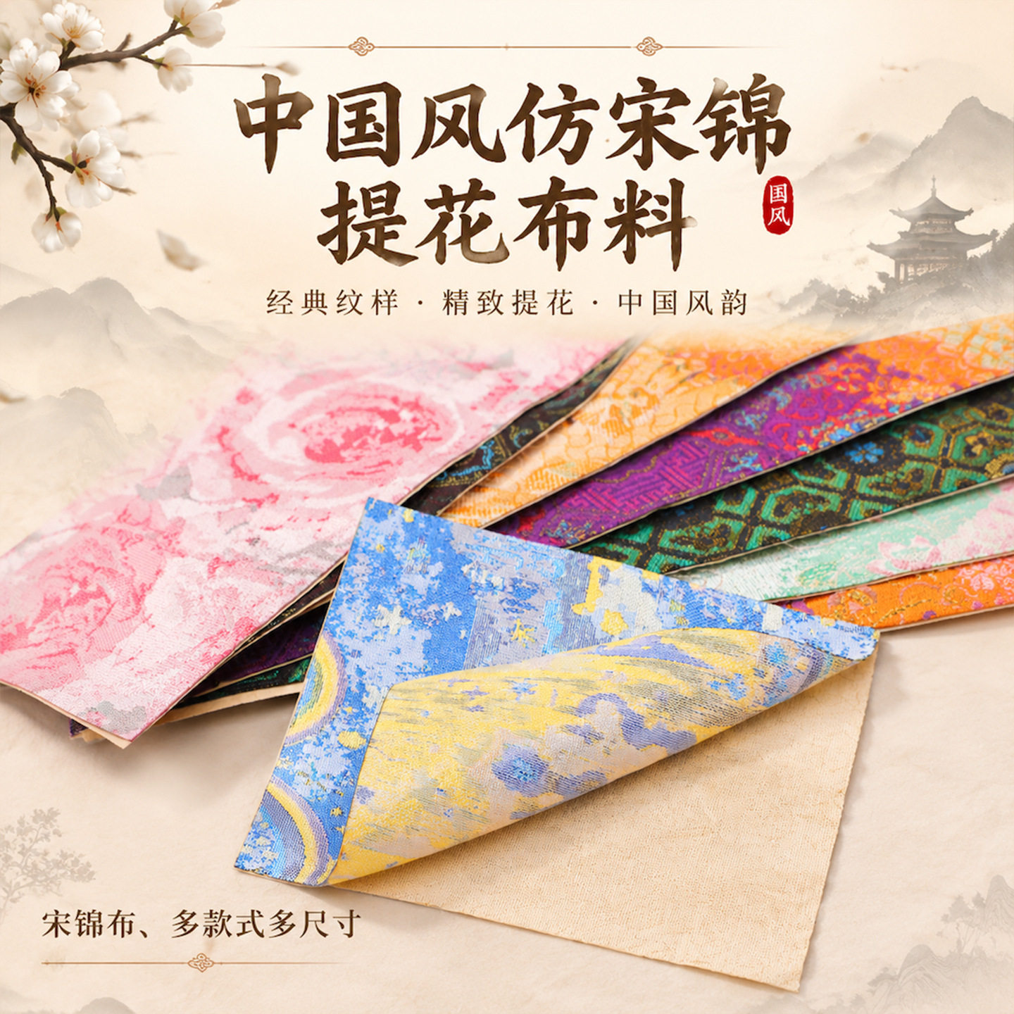 元旦节非遗手工仿宋锦布料布头胸针发夹发簪diy材料包新中式配件