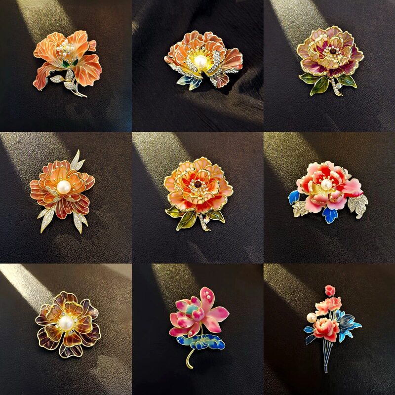 古风珐琅牡丹花小众复古彩绘胸针