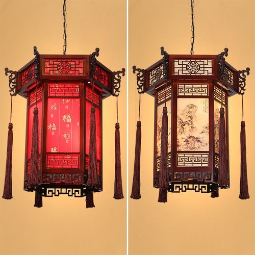 中式仿古实木六j角宫灯门头走廊阳台灯笼复古寺庙祠堂长廊户外吊