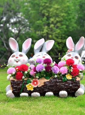 户外卡通兔子熊j猫花缸花园雕塑熊猫考拉装饰花盆创意羊摆件小品