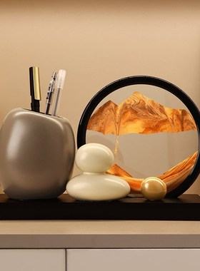 时来运转流沙画笔筒摆件办公室桌面创意轻L奢高级感毕业礼物送老