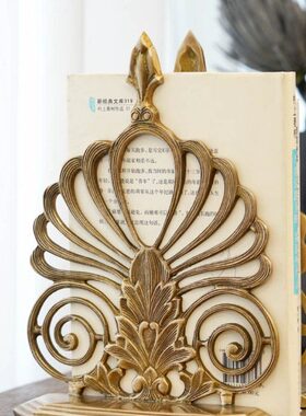 费灵家居印度进口手工黄铜复古艺术书挡书立摆件书房装饰工艺品