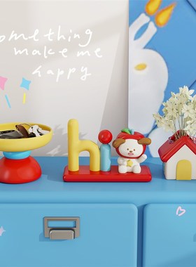 可爱卡通多巴胺摆件客厅r入户玄关钥匙收纳盒电视柜桌面家用装饰