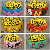 轮胎装 艺术吊篮家庭室幼儿园迷你花盆手工 饰改造创意工艺品个性