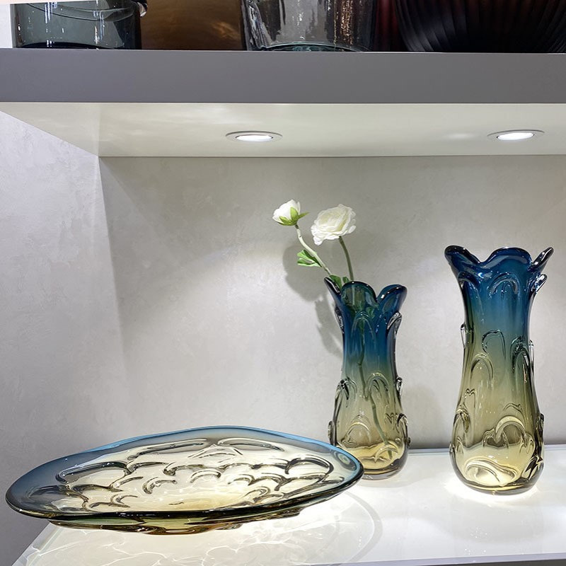 琉璃花瓶轻奢现代水晶厚重玻璃水培花瓶果盘摆件客厅玄关花器摆设