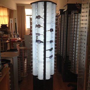 美意达木质铝合金带灯眼镜展示架陈列架落地式可移动旋转精品货架