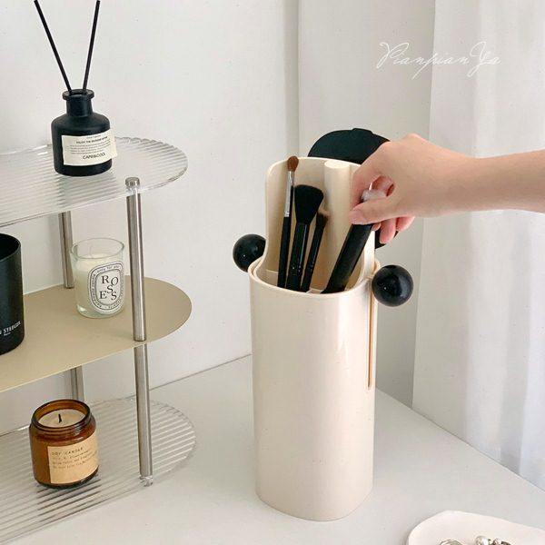 告别凌乱 一按整洁~家用可升降化妆刷收纳筒桌面防尘带盖子收纳盒,收纳整理,化妆刷收纳盒/桶,淘宝优惠券,粉丝福利购,淘宝优惠卷