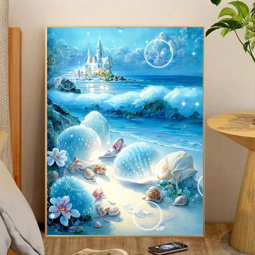 海边贝壳十字绣2024新款线绣客厅小幅卧室风景餐厅小件自己绣手工