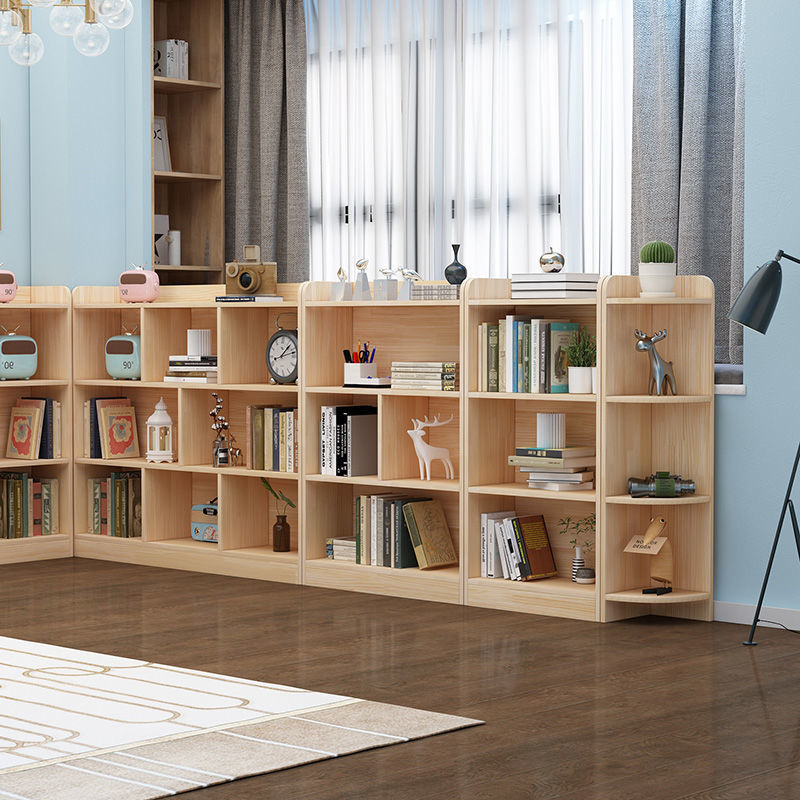 。实木儿童书架书柜落地松木书橱储物柜格子柜转角柜组合原木置
