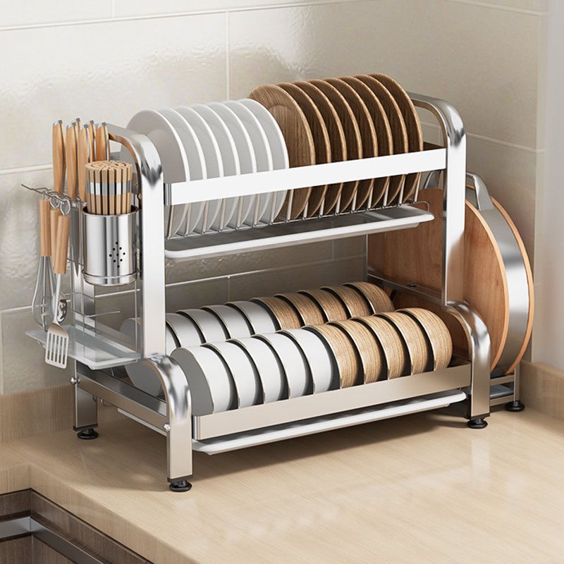 304不锈钢厨房碗架家用台面碗碟收纳置物架多功能小型碗盘沥水架