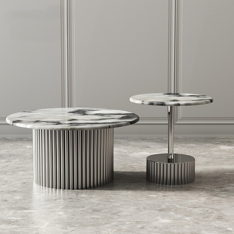 北欧岩板圆形茶几抽屉网红简约现代小户型轻奢风家用岩板客厅桌