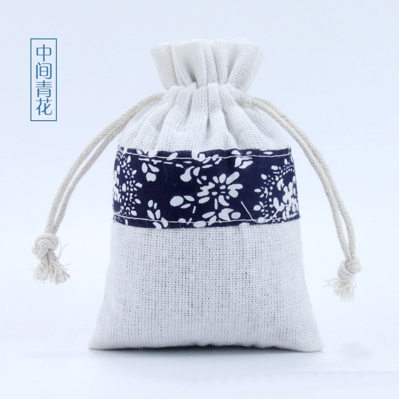 香囊布袋香包香h囊驱蚊棉麻布袋束口复古麻布袋香包青花瓷拼接空