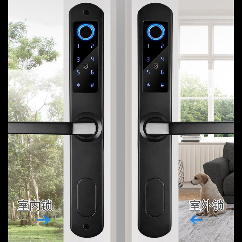 断桥铝智能锁防水半自动304y不锈钢室外门户外大门双面指纹指纹锁