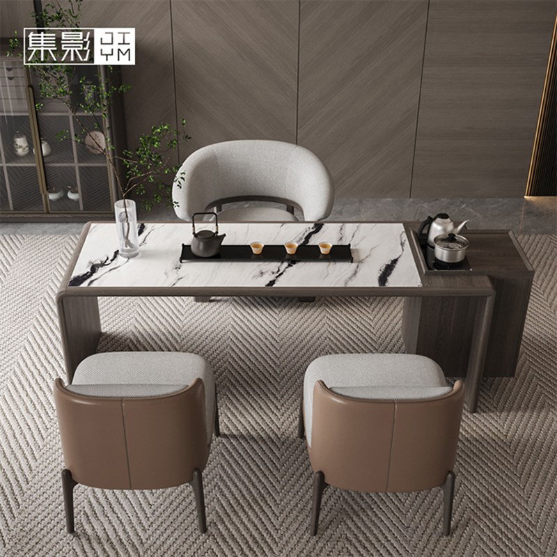 实木大理石轻奢简约茶台家用茶空间客厅办公室阳R台泡茶桌现代茶