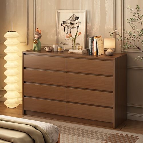 五斗柜抽屉柜卧室床尾柜客厅靠墙中古风收纳柜包安装实木色储物柜