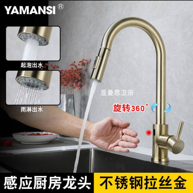 感应触碰厨房水龙头抽拉式带花洒头拉伸水槽洗菜盆旋转龙头