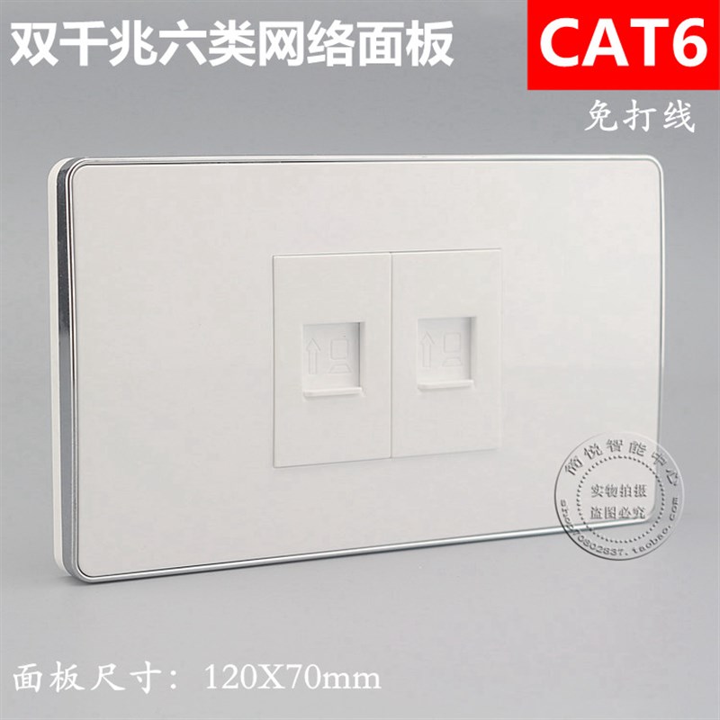 120型二位CAT6六类千兆网线插座 2位双口网络电脑开关6类网插面板