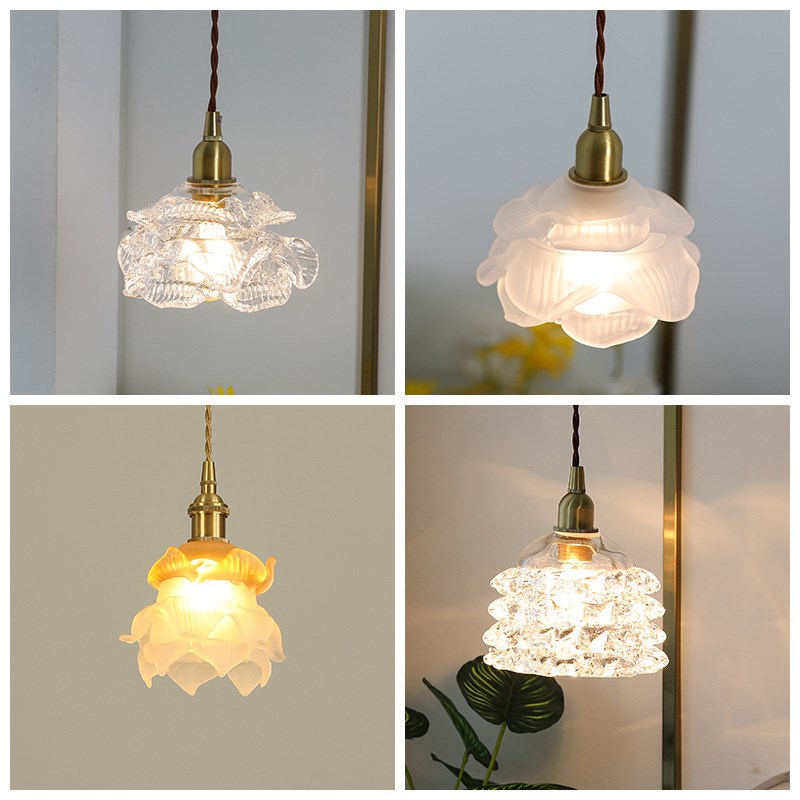 美式文艺花朵全铜玻璃吊灯简约餐厅吧台飘窗民宿法式玫瑰花瓣吊灯