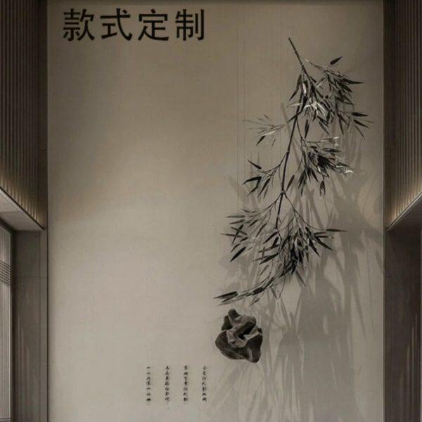 新中式客厅壁挂吊饰铁艺竹叶餐厅装饰品墙饰玄关卧室禅意金属壁饰