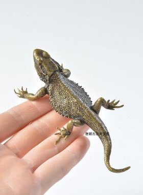 中式古典小茶宠茶玩蜥蜴摆件黄铜文玩桌面小铜器摆件小玩意复古
