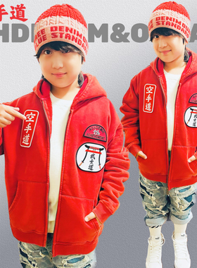 OHDREAM毛暴暴马卡龙正红色加绒重水洗帽衫亲子儿童卫衣