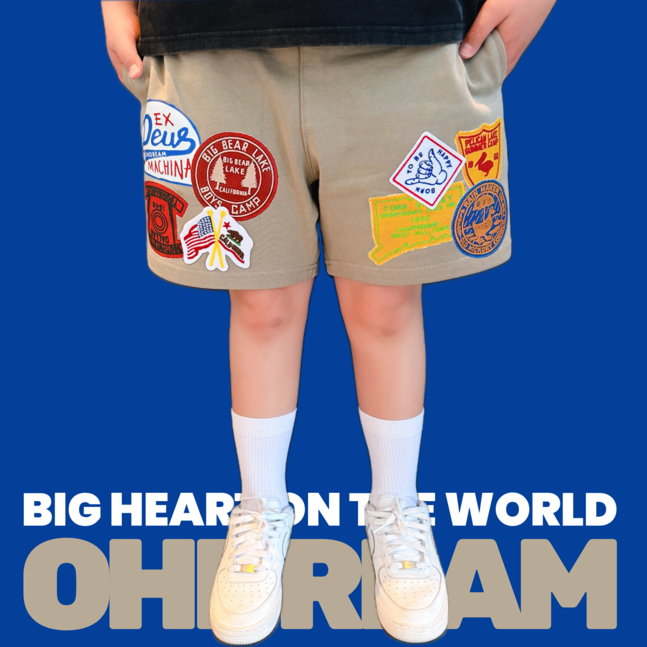 OHDREAM夏季徽章刺绣印花卡其米色亲子男女童运动短裤,童装/婴儿装/亲子装,运动裤卫裤,淘宝优惠券,粉丝福利购,淘宝优惠卷