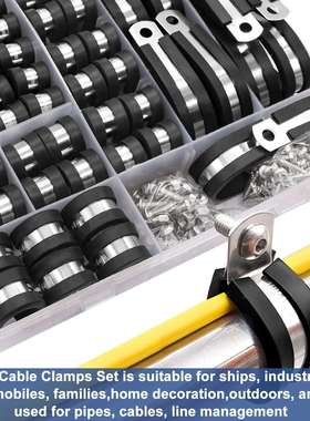 136PCS电缆夹组合套件304不锈钢橡胶垫管夹10 种尺寸跨境热销组合