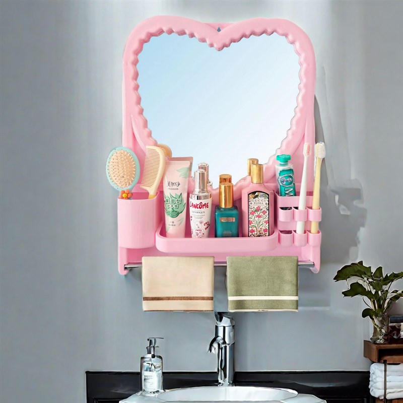 简约塑料化妆镜浴室洗手间壁挂镜客厅玄关装饰镜子梳X妆化妆爱心
