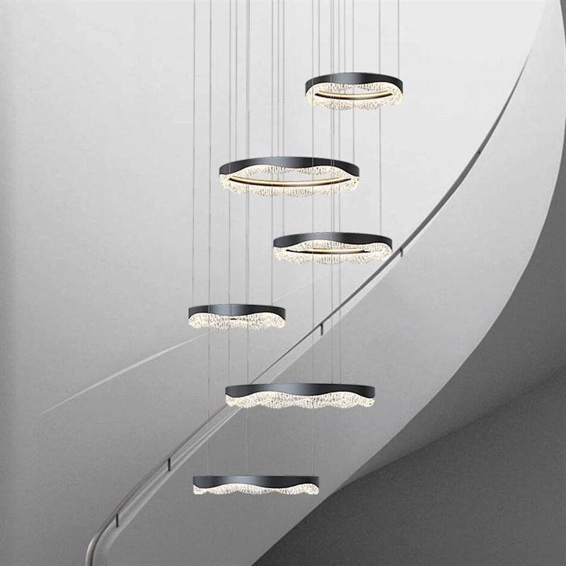 瑞铃复式旋转楼梯吊灯轻奢意式极简创意圆环R酒店别墅大客厅灯
