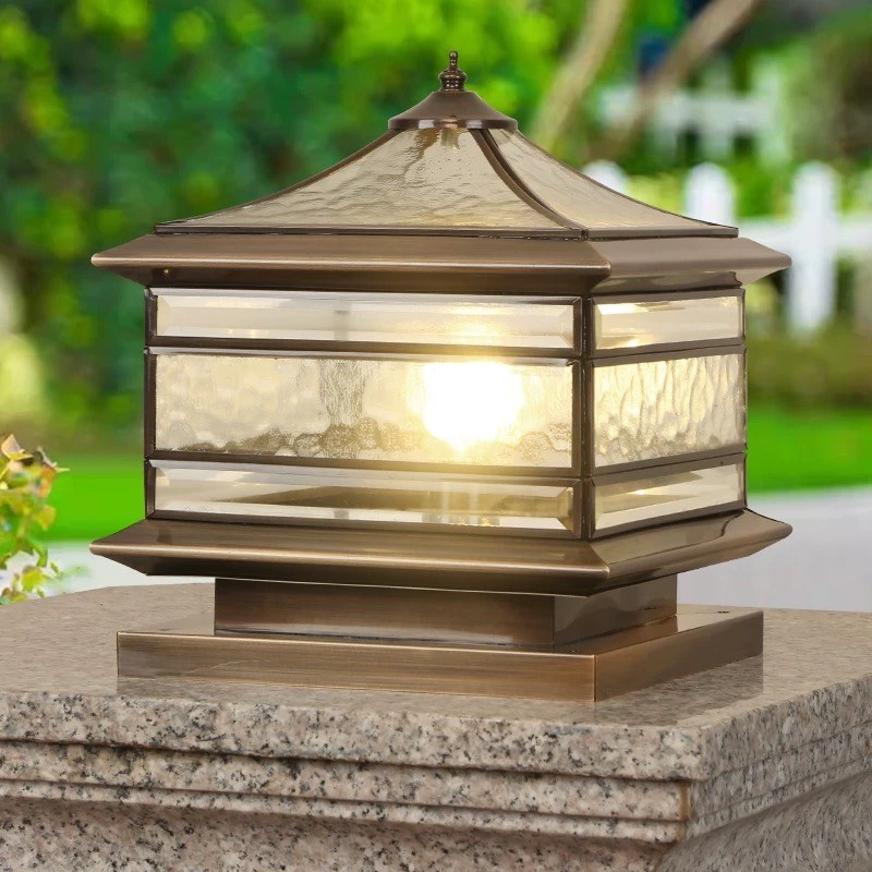 中式全铜太阳g能柱头灯庭院灯户外防水别墅花园柱子灯围栏围墙灯