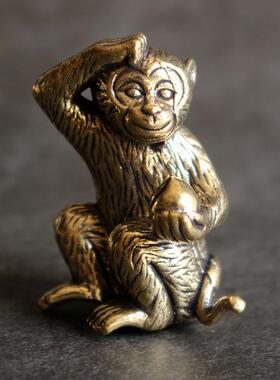 复古小铜器摆件纯黄铜生肖猴子家居桌面茶宠装饰礼品工艺品全铜