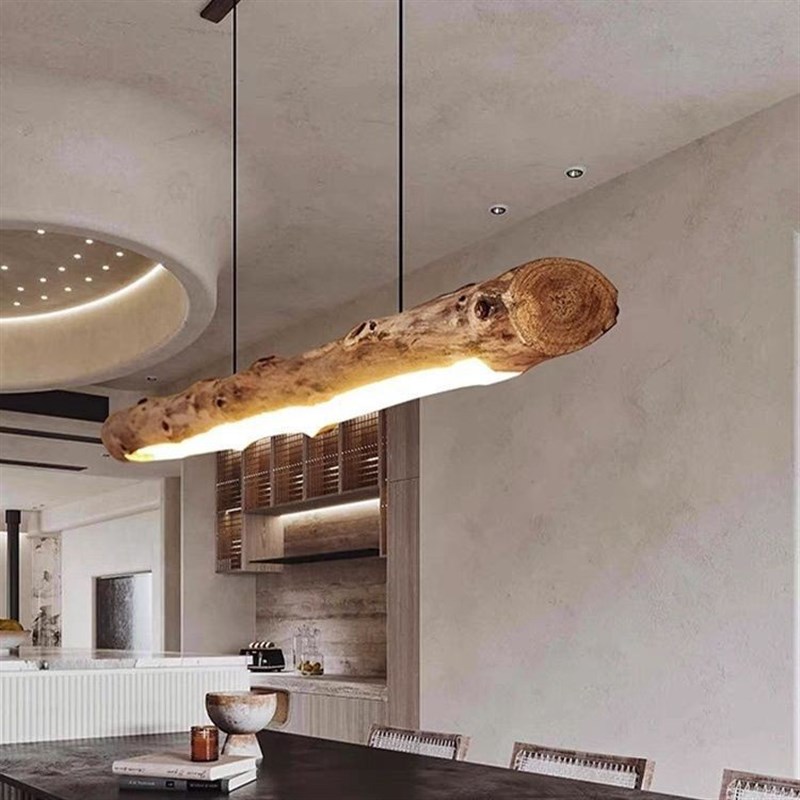 侘寂风复古c吊灯原木创个性餐厅吧台餐桌长条实木茶室禅意灯具民