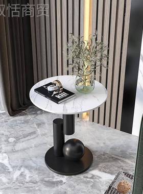 现代客厅沙小圆形桌角几68275岩板奢边几轻创意休闲发金属简约圆