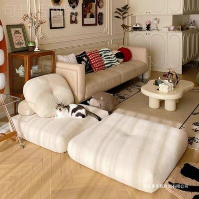 奶油单床人发小户型客厅豆腐块麻薯沙发沙折折叠两用模块懒人TFX