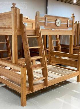 红檀木床上实木儿童床hm121803双层床男孩下女孩子母床两层木蜡油