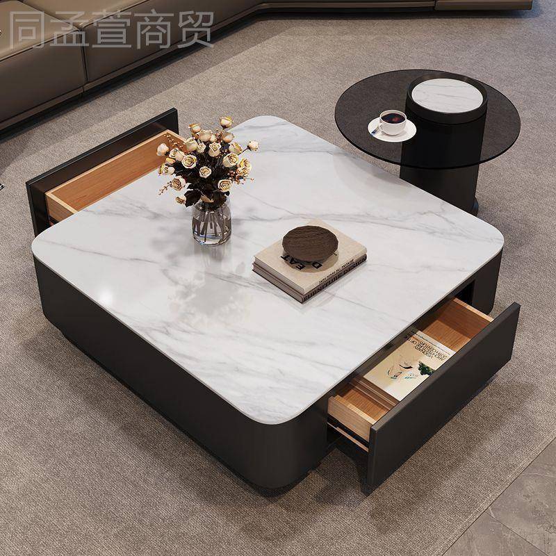 轻HWO式客奢方形岩板意户组合茶几小型现代简约厅家用黑色茶几桌